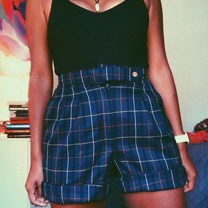 High waisted plaid shorts